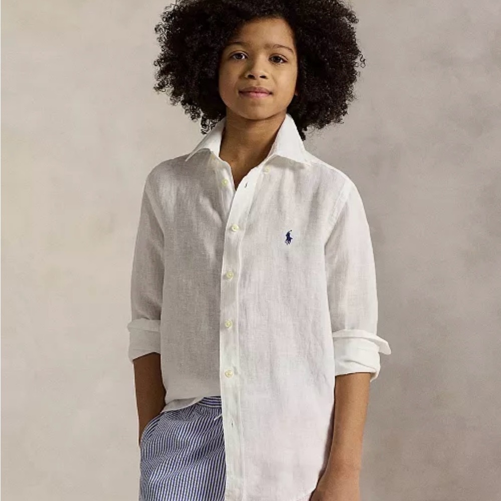 Ralph Lauren White Linen Kids Button Down Shirt size S 8